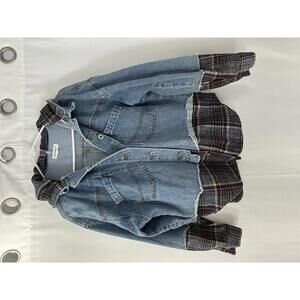 Dance&Marvel Women's Denim and Plaid Button-Up Jacket, Size Small